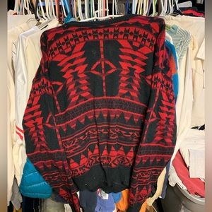 Sweaters | Vintage 8s Sweater Red Black Aztec Sweatshirt Design | Poshmark